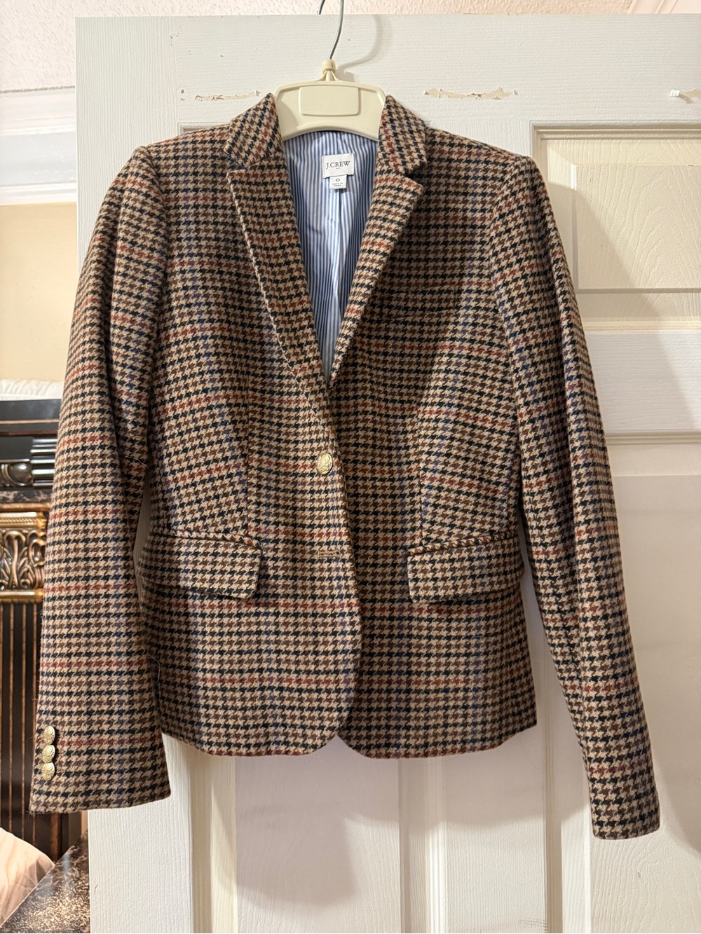 J. Crew Brown Houndstooth Wool-Blend Blazer